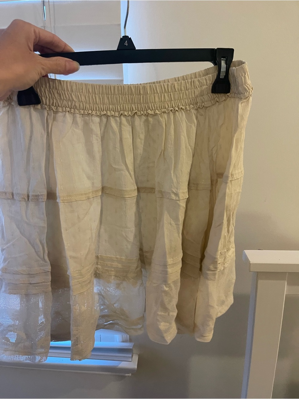 Free People Cream Tiered Mini Skirt with Elastic Waist